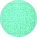 Round Machine Washable Oriental Turquoise Traditional Area Rugs, wshabs2685turq