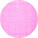 Round Machine Washable Oriental Pink Traditional Rug, wshabs2685pnk