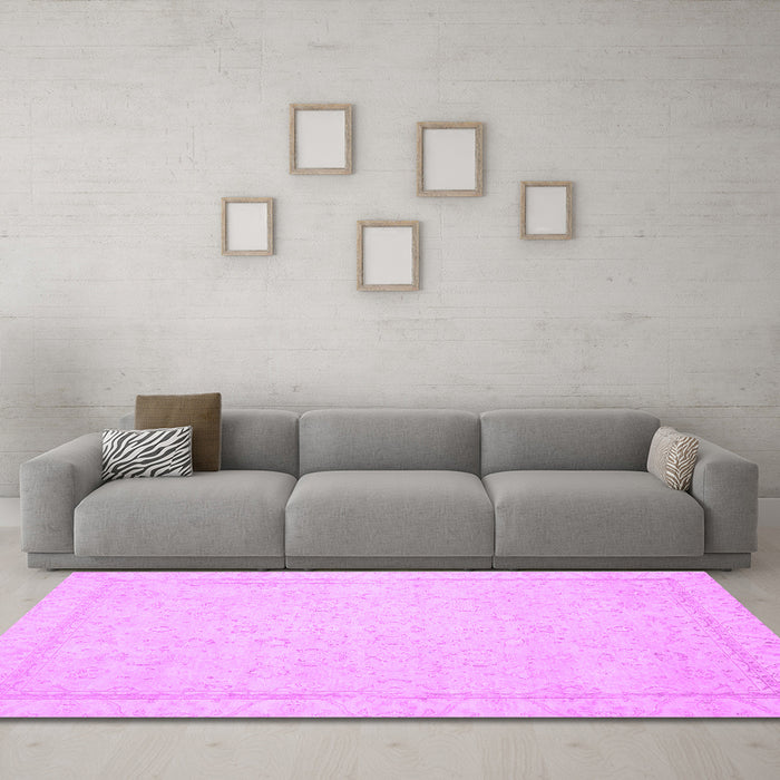 Machine Washable Oriental Purple Traditional Area Rugs in a Living Room, wshabs2685pur