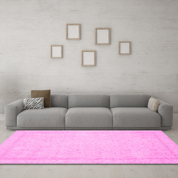 Machine Washable Oriental Pink Traditional Rug in a Living Room, wshabs2685pnk