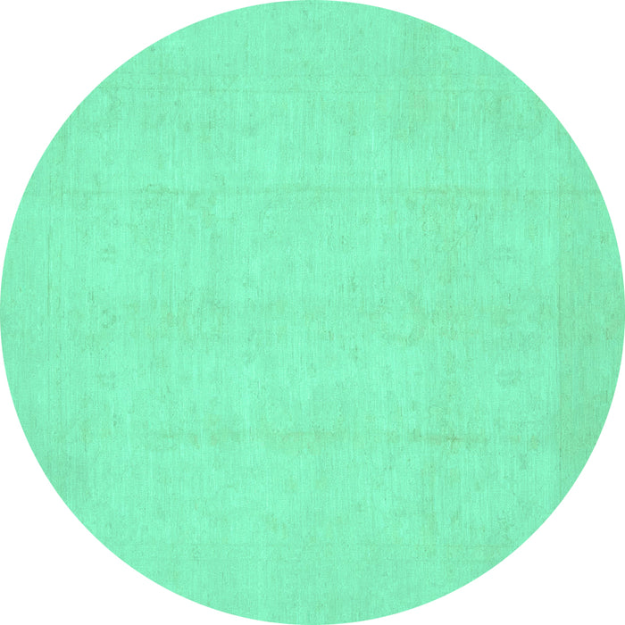Round Machine Washable Oriental Turquoise Traditional Area Rugs, wshabs2686turq