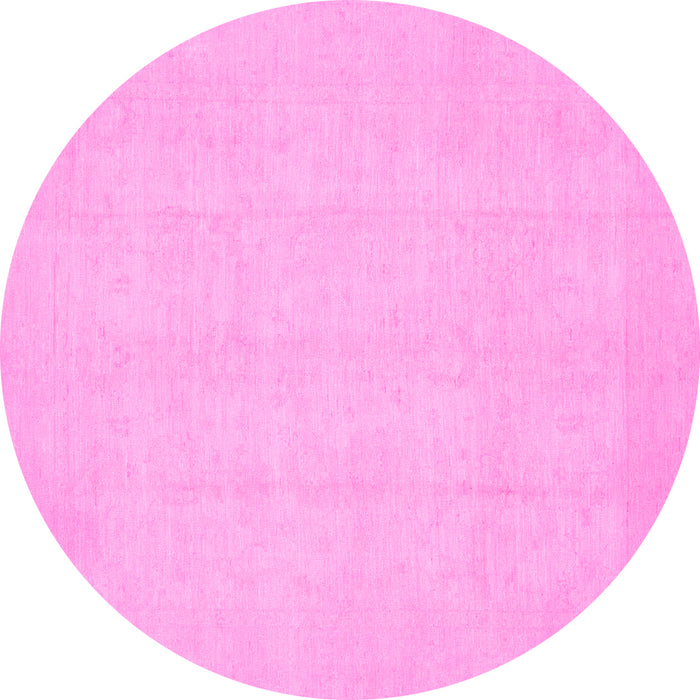 Round Machine Washable Oriental Pink Traditional Rug, wshabs2686pnk