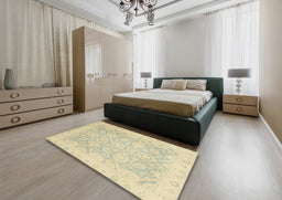 Abstract Brown Gold Oriental Rug in a Bedroom, abs2687