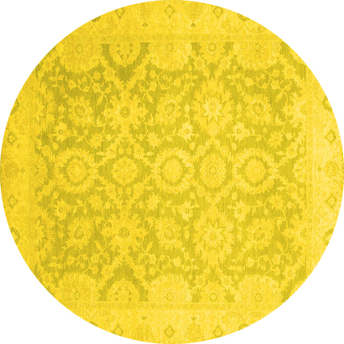 Round Machine Washable Oriental Yellow Traditional Rug, wshabs2687yw