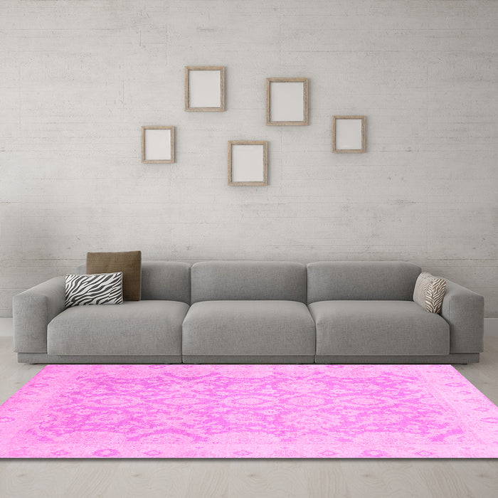 Machine Washable Oriental Pink Traditional Rug in a Living Room, wshabs2687pnk