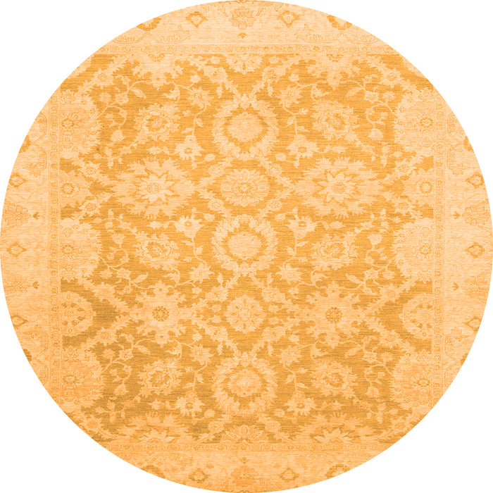 Round Machine Washable Oriental Orange Traditional Area Rugs, wshabs2687org