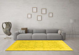 Machine Washable Oriental Yellow Traditional Rug in a Living Room, wshabs2687yw