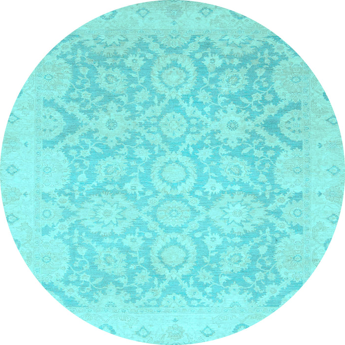 Round Machine Washable Oriental Light Blue Traditional Rug, wshabs2687lblu