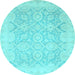 Round Oriental Light Blue Traditional Rug, abs2687lblu