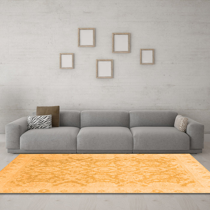 Machine Washable Oriental Orange Traditional Area Rugs in a Living Room, wshabs2687org