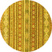 Round Abstract Yellow Modern Rug, abs2688yw