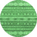 Round Machine Washable Abstract Emerald Green Modern Area Rugs, wshabs2688emgrn