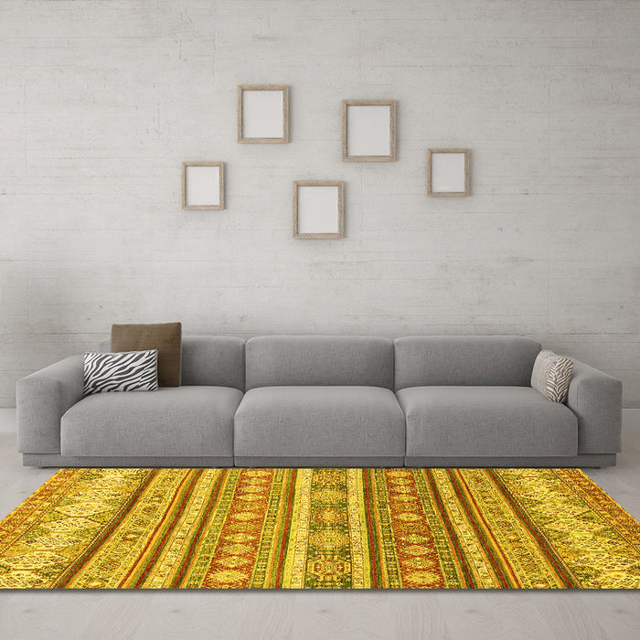 Machine Washable Abstract Yellow Modern Rug in a Living Room, wshabs2688yw