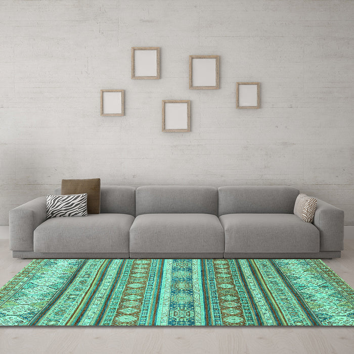 Machine Washable Abstract Turquoise Modern Area Rugs in a Living Room,, wshabs2688turq