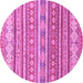 Round Machine Washable Abstract Pink Modern Rug, wshabs2688pnk