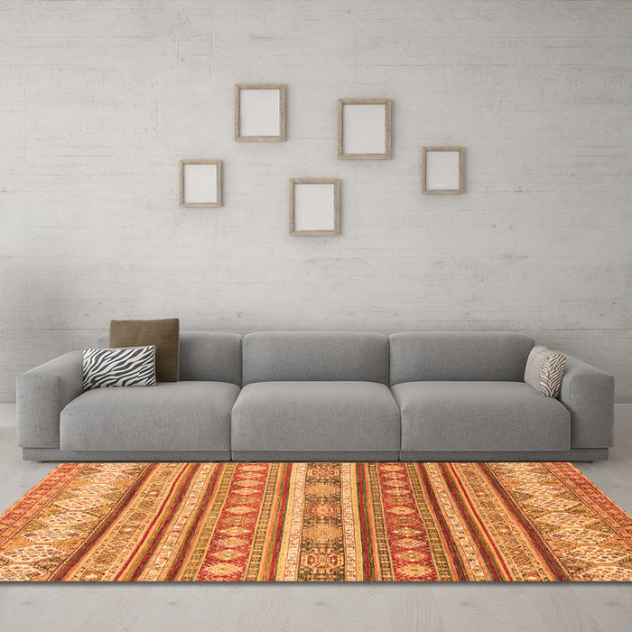 Machine Washable Abstract Orange Modern Area Rugs in a Living Room, wshabs2688org