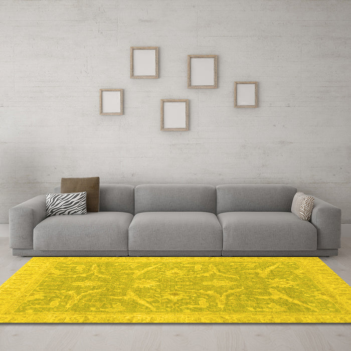 Machine Washable Oriental Yellow Traditional Rug in a Living Room, wshabs2689yw