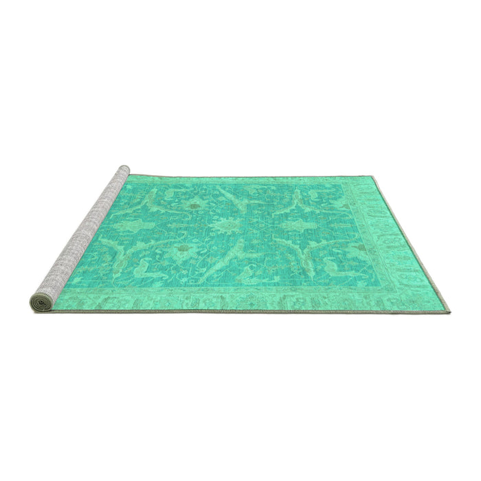 Sideview of Machine Washable Oriental Turquoise Traditional Area Rugs, wshabs2689turq