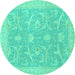 Round Machine Washable Oriental Turquoise Traditional Area Rugs, wshabs2689turq