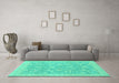 Machine Washable Oriental Turquoise Traditional Area Rugs in a Living Room,, wshabs2689turq