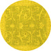 Round Machine Washable Oriental Yellow Traditional Rug, wshabs2689yw