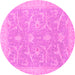 Round Machine Washable Oriental Pink Traditional Rug, wshabs2689pnk