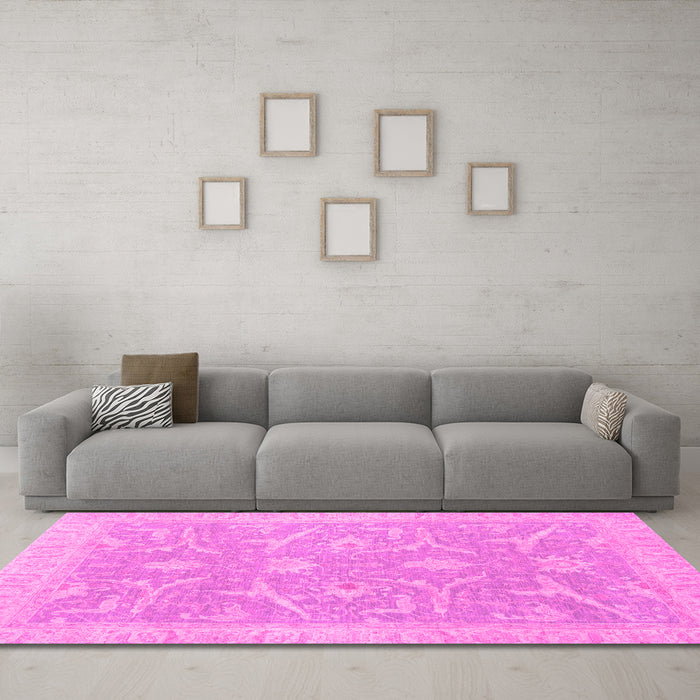 Machine Washable Oriental Pink Traditional Rug in a Living Room, wshabs2689pnk