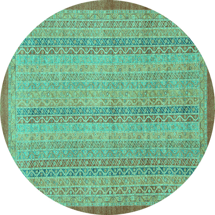 Round Abstract Turquoise Modern Rug, abs2690turq