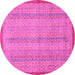 Round Machine Washable Abstract Pink Modern Rug, wshabs2690pnk