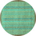 Round Machine Washable Abstract Turquoise Modern Area Rugs, wshabs2690turq