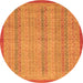 Round Machine Washable Abstract Orange Modern Area Rugs, wshabs2690org