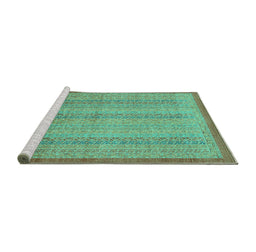 Sideview of Machine Washable Abstract Turquoise Modern Area Rugs, wshabs2690turq