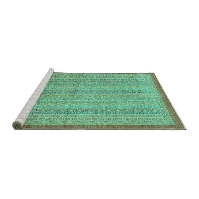 Sideview of Machine Washable Abstract Turquoise Modern Area Rugs, wshabs2690turq