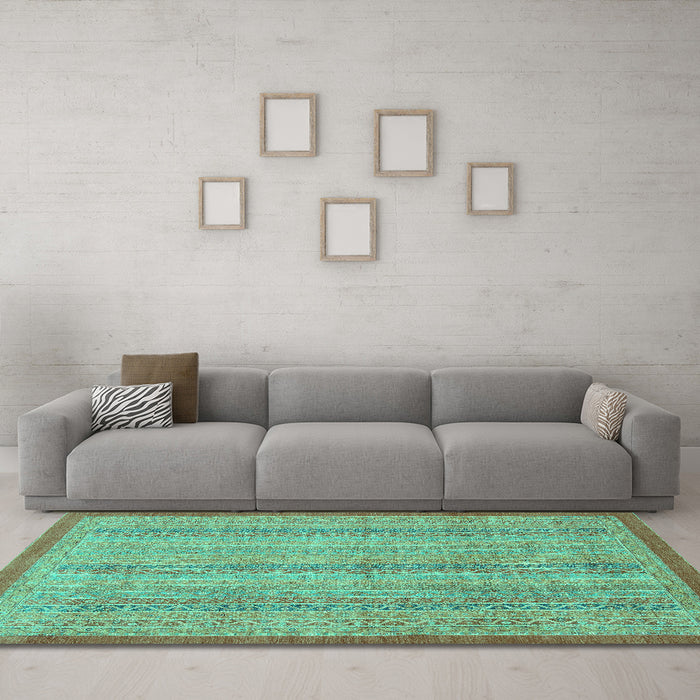 Machine Washable Abstract Turquoise Modern Area Rugs in a Living Room,, wshabs2690turq