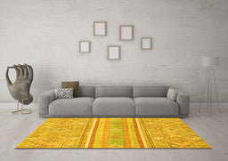 Machine Washable Abstract Yellow Modern Rug in a Living Room, wshabs2691yw