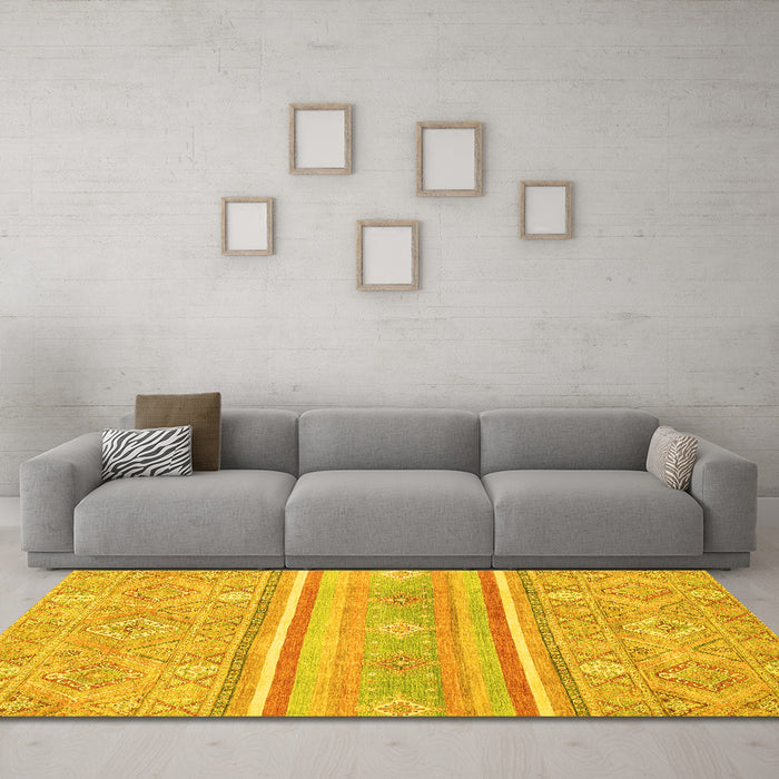 Machine Washable Abstract Yellow Modern Rug in a Living Room, wshabs2691yw