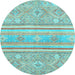 Round Machine Washable Abstract Light Blue Modern Rug, wshabs2691lblu