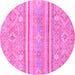 Round Machine Washable Abstract Pink Modern Rug, wshabs2691pnk