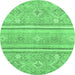 Round Machine Washable Abstract Emerald Green Modern Area Rugs, wshabs2691emgrn