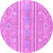 Round Machine Washable Abstract Purple Modern Area Rugs, wshabs2691pur