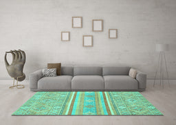 Machine Washable Abstract Turquoise Modern Area Rugs in a Living Room,, wshabs2691turq