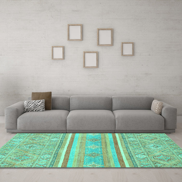 Machine Washable Abstract Turquoise Modern Area Rugs in a Living Room,, wshabs2691turq