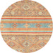 Round Machine Washable Abstract Orange Rug, wshabs2691