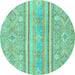 Round Machine Washable Abstract Turquoise Modern Area Rugs, wshabs2691turq