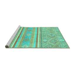 Sideview of Machine Washable Abstract Turquoise Modern Area Rugs, wshabs2691turq