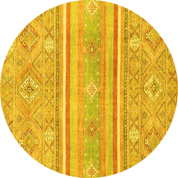 Round Abstract Yellow Modern Rug, abs2691yw