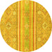 Round Abstract Yellow Modern Rug, abs2691yw