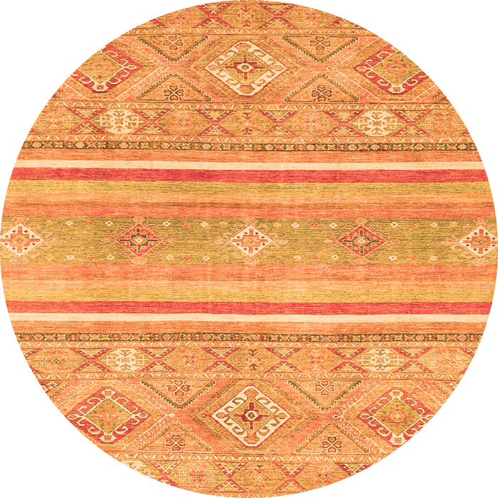 Round Machine Washable Abstract Orange Modern Area Rugs, wshabs2691org