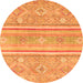 Round Machine Washable Abstract Orange Modern Area Rugs, wshabs2691org