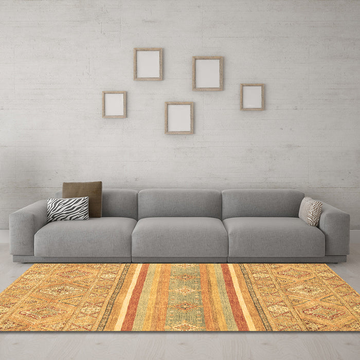Machine Washable Abstract Brown Modern Rug in a Living Room,, wshabs2691brn